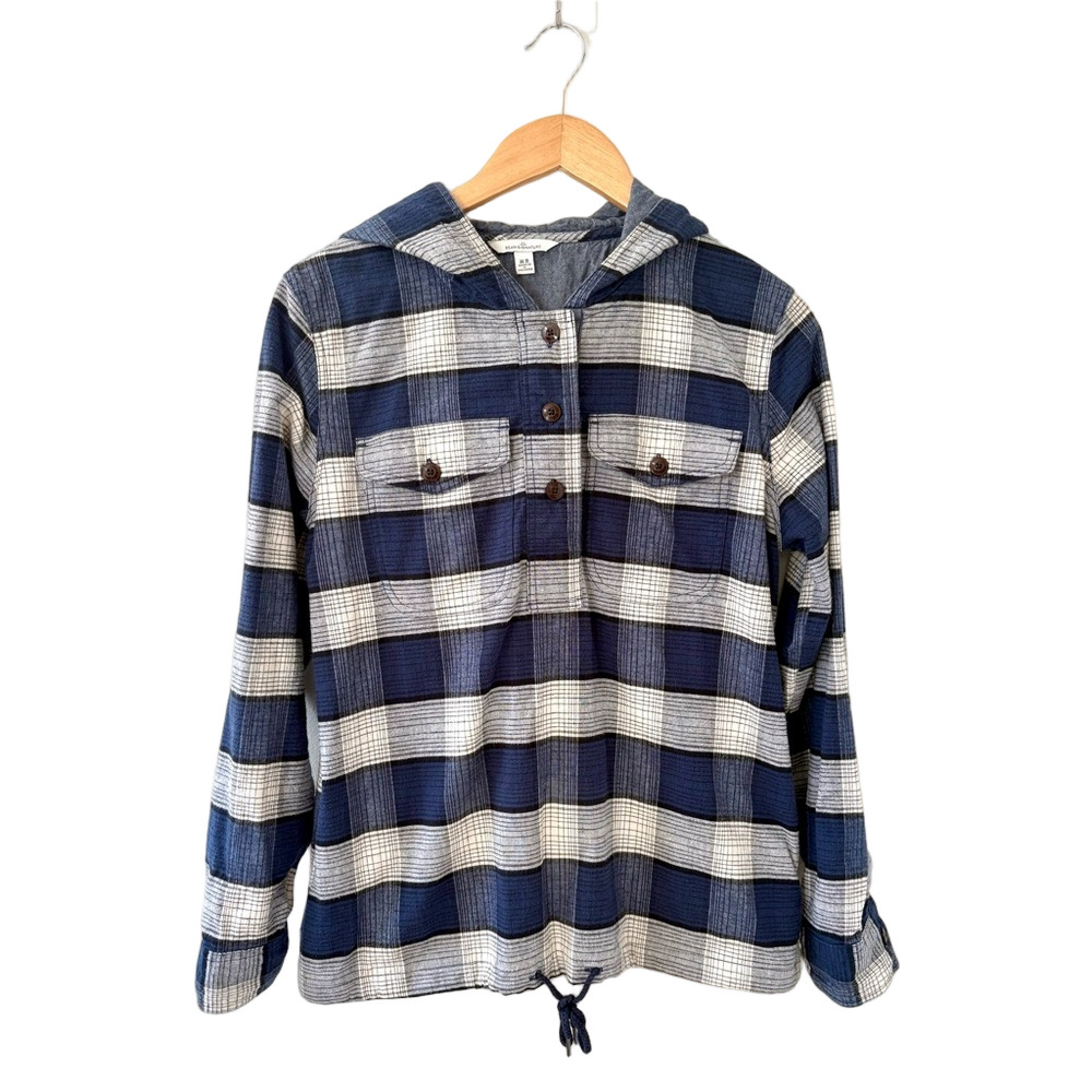 LL Bean signature cozy  ladies flannel plaid shirt pullover hoodie